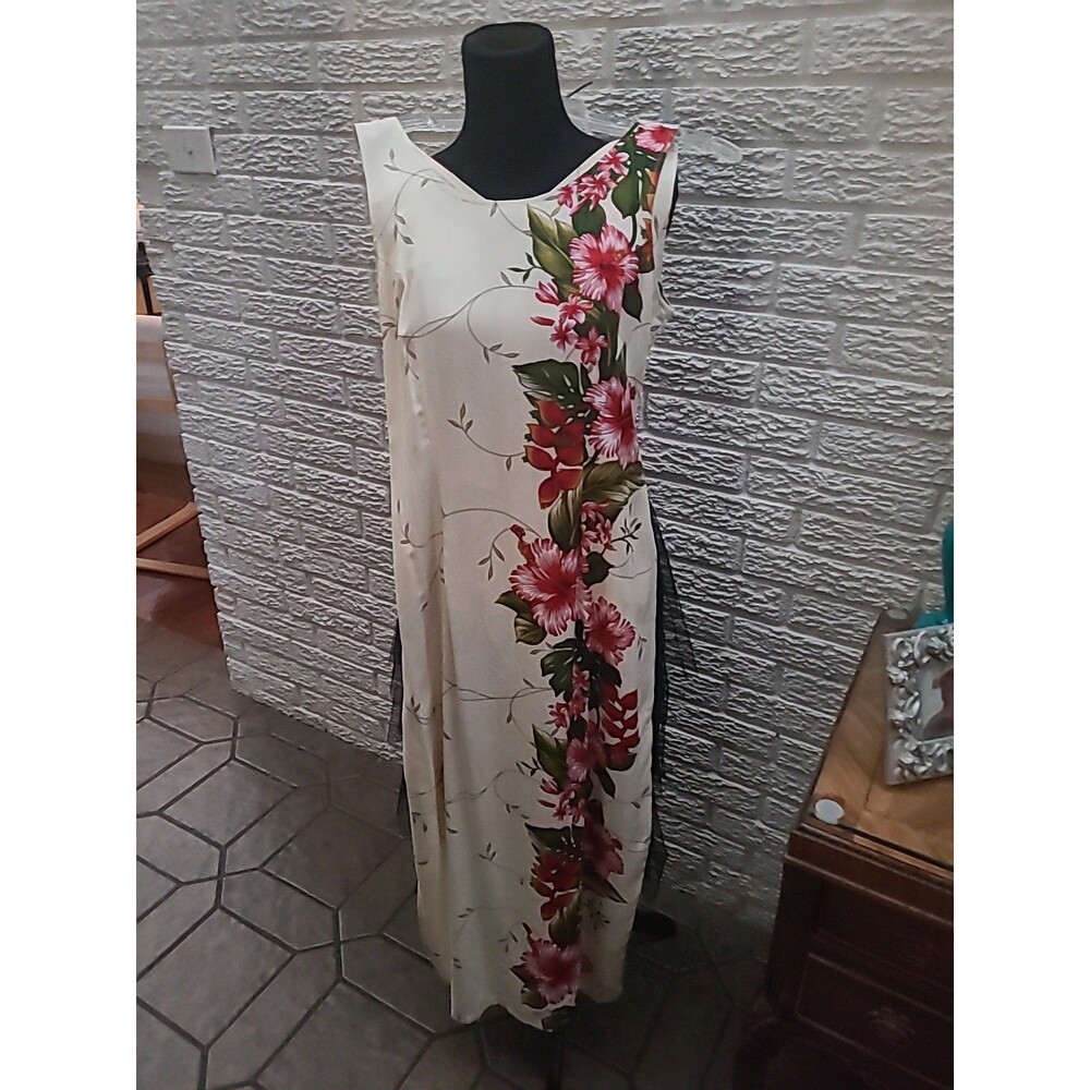 Jade Fashions Hawaiian Cream Hibiscus Dress S Resort Wear Super!